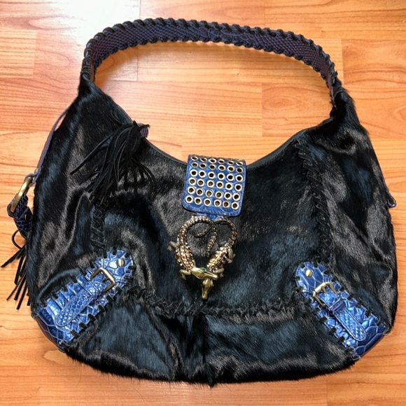 BEAUTIFUL GENUINE LEATHER WITH FAUX ALLIGATOR /COWHIDE . Has brass alligator - Picture 1 of 8